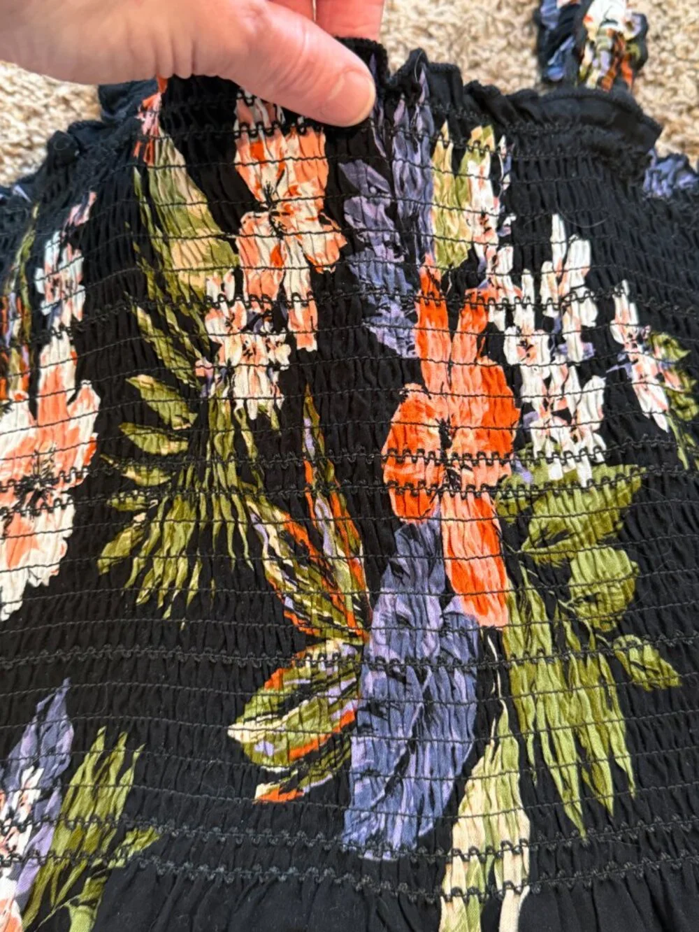 Patrons of Peace Black Pink Floral Smocked Tank S Cottagecore - Picture 5 of 10